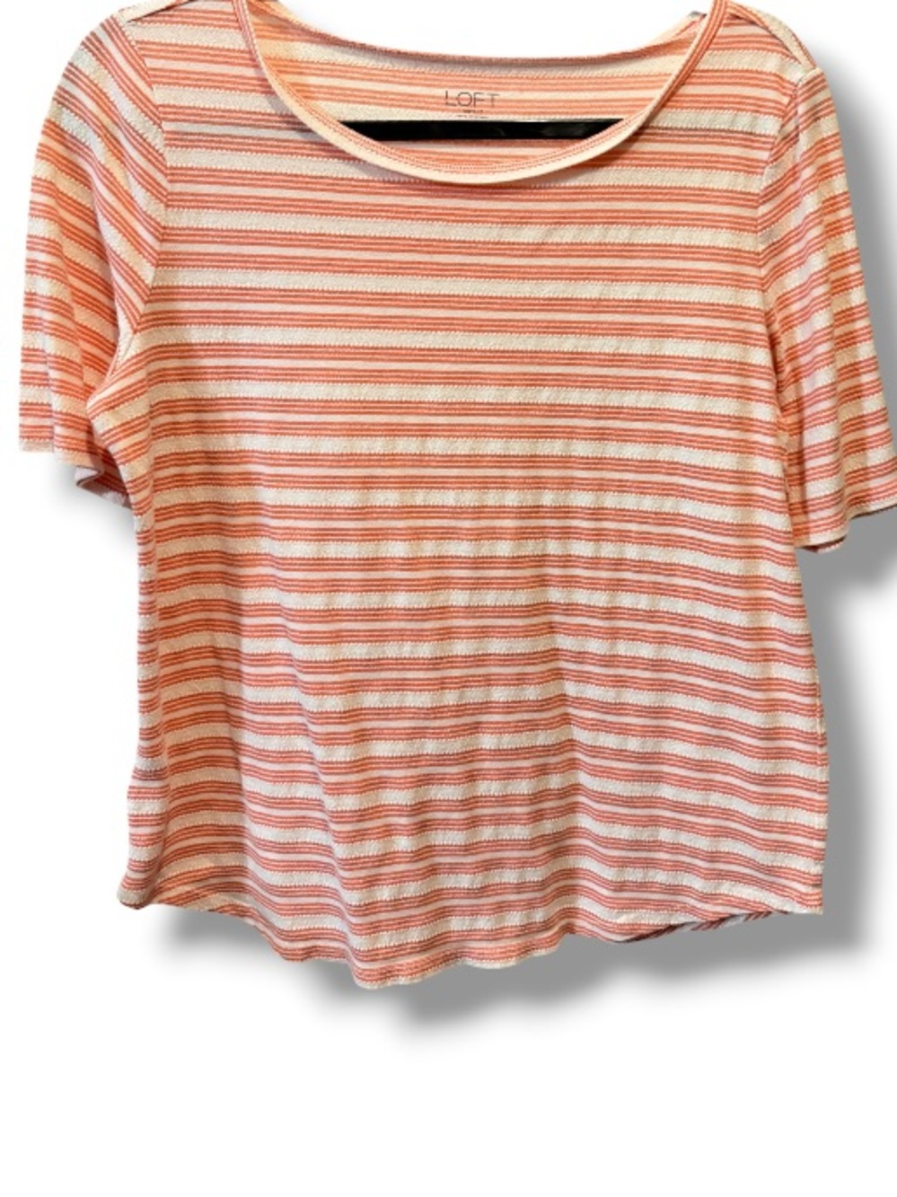 LOFT Women’s Peach & White Striped Top 3/4 Sleeve Tee